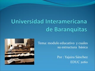 Tema: modulo educativo y cuales
           su estructura básica

           Por : Yajaira Sánchez
                     EDUC 2060
 