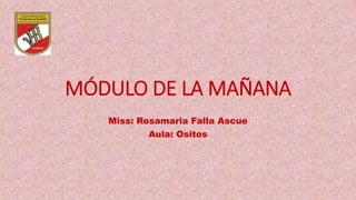 MÓDULO DE LA MAÑANA
Miss: Rosamaria Falla Ascue
Aula: Ositos
 