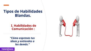 Tipos de Habilidades
Blandas.
I. Habilidades de
Comunicación :
“Cómo expresas tus
ideas y entiendes a
los demás.”
 