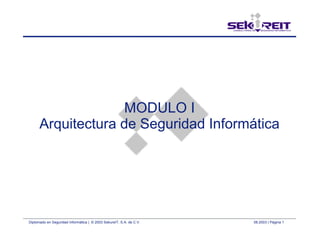 Diplomado en Seguridad Informática | © 2003 SekureIT, S.A. de C.V. 08.2003 | Página 1
MODULO I
Arquitectura de Seguridad Informática
 