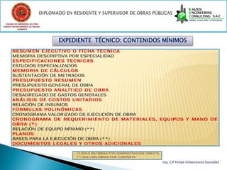 COLEGIO DE INGENIEROS DEL PERÚ
CONSEJO DEPARTAMENTAL DE ANCASH -
            CHIMBOTE




                                    EXPEDIENTE TÉCNICO: CONTENIDOS MÍNIMOS




                                                                  Ing. CIP Felipe Villavicencio González
 