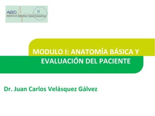 MODULO I: ANATOMÍA BÁSICA Y
EVALUACIÓN DEL PACIENTE
Dr. Juan Carlos Velásquez Gálvez
 