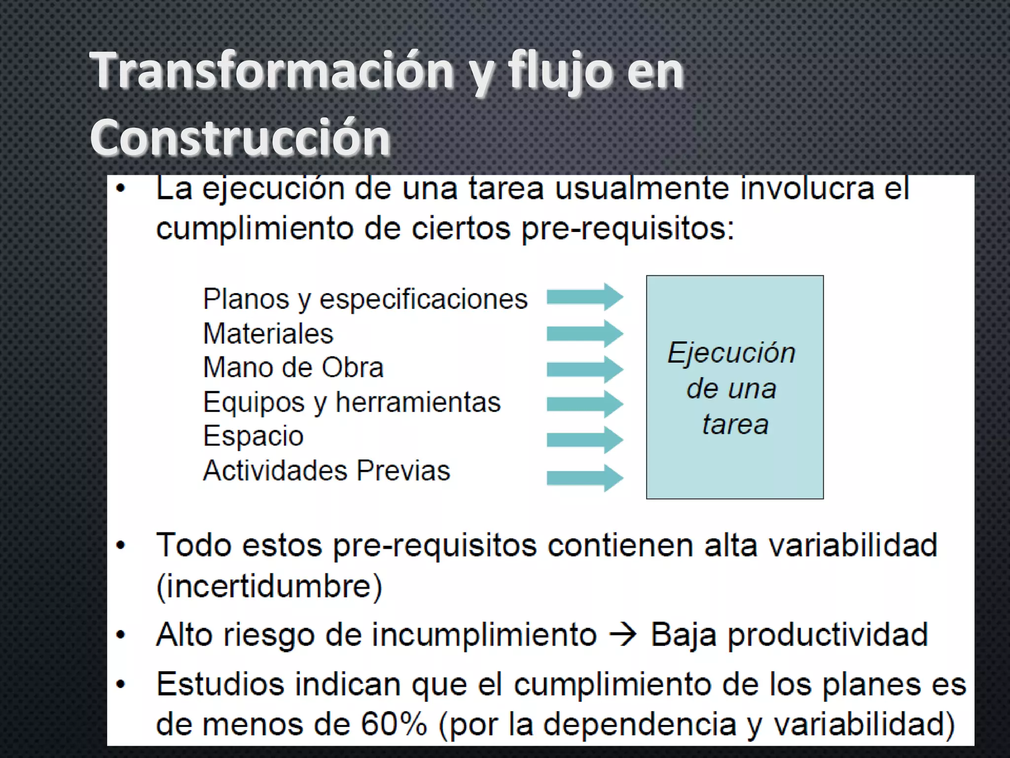Transformación y flujo en
Construcción
 