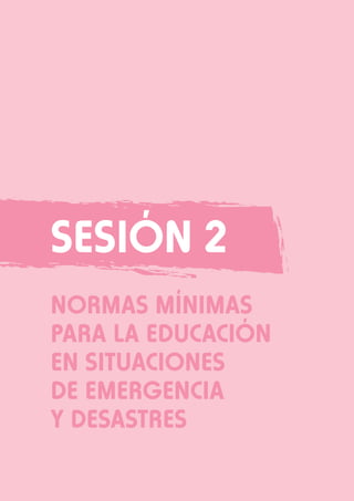Sesión 2
NORMAS MÍNIMAS
PARA LA EDUCACIÓN
EN SITUACIONES
DE EMERGENCIA
Y DESASTRES

 
