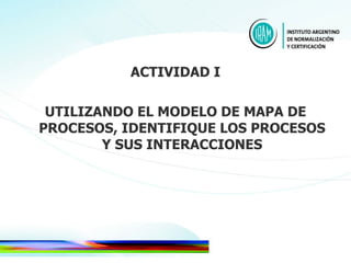 ACTIVIDAD I UTILIZANDO EL MODELO DE MAPA DE PROCESOS, IDENTIFIQUE LOS PROCESOS Y SUS INTERACCIONES 