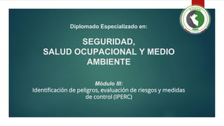 Diplomado Especializado en:
SEGURIDAD,
SALUD OCUPACIONAL Y MEDIO
AMBIENTE
Módulo III:
Identificación de peligros, evaluación de riesgos y medidas
de control (IPERC)
 