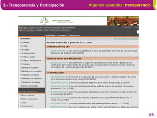 3.- Transparencia y Participación   Algunos ejemplos: transparencia




                                                                  |21|
 