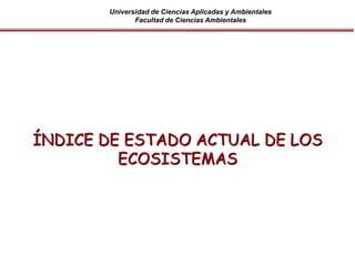 Universidad de Ciencias Aplicadas y Ambientales
Facultad de Ciencias Ambientales
ÍNDICE DE ESTADO ACTUAL DE LOS
ECOSISTEMAS
 