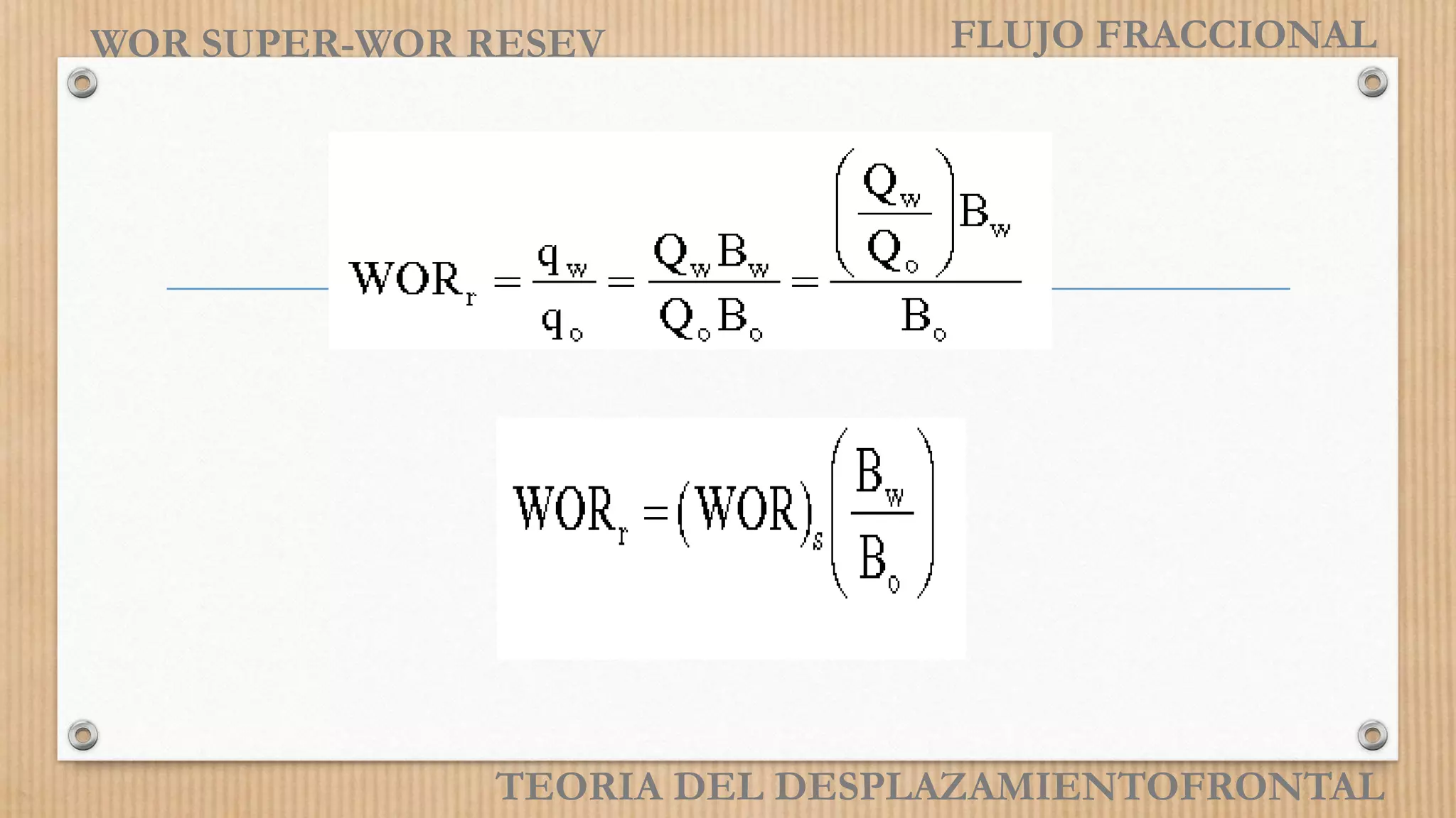 TEORIA DEL DESPLAZAMIENTOFRONTAL
WOR SUPER-WOR RESEV FLUJO FRACCIONAL
 