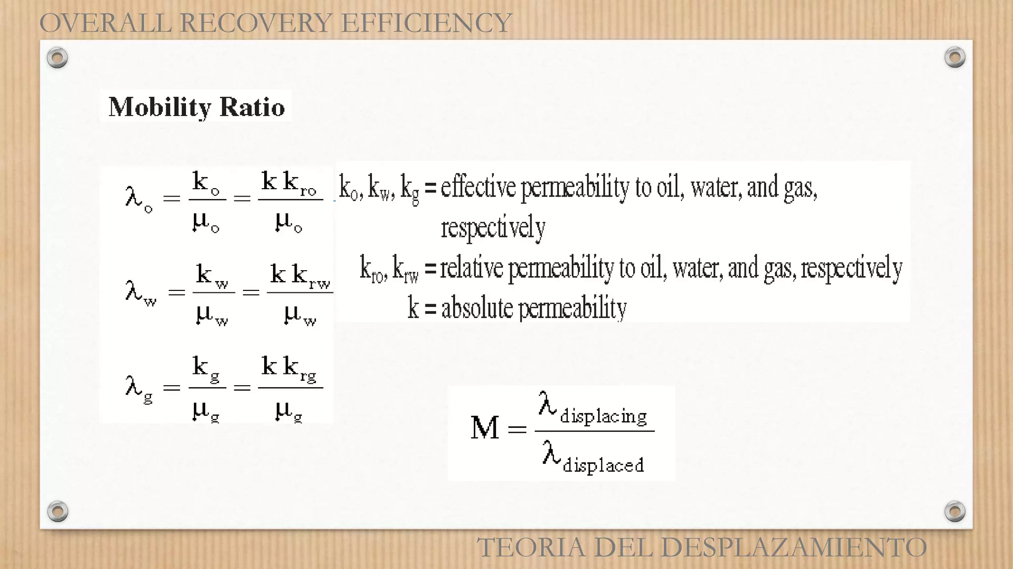 OVERALL RECOVERY EFFICIENCY
TEORIA DEL DESPLAZAMIENTO
 
