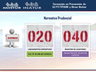 Normativa Prudencial
G.O. N° 42.106 del 14/04/21
LINEAMIENTOS OPERATIVOS
Gaceta Oficial N° 42.415 del
11/07/22
REGISTRO DE...