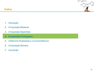 Medidas punitivas do Direito comum (civil)
A tortura era comum nos tribunais civis, uma herança do Direito Romano, reavivada na Idade Média
Contexto social
Elevados índices de criminalidade
Impossibilidade prática de um policiamento eficaz
Tipos de penas: restritivas, patrimoniais e corporais
Uso extenso dos castigos corporais com três finalidades: tortura, castigo e dissuasão
Aprovação generalizada, pela sociedade, de molduras penais pesadas e cruéis
Castigos corporais comuns nos sistemas judiciais civis:
Açoites, mutilações várias, pena de morte
Exposição pública dos criminosos (p. ex., nos pelourinhos)
Em França, no séc. XVIII, mais de uma centena de crimes recebiam a pena de morte
Em Portugal (Ordenações Filipinas, c. 1595), cerca de oitenta crimes recebiam a pena de morte
Pena de morte aplicada de diversas formas muito cruéis:
Evento público, tipicamente envolvendo muito sofrimento para os condenados (dissuasão)
França: esquartejamento, fogo, roda, forca, decapitação
Espanha: uso frequente do garrote
Imersão em chumbo fundido, água ou azeite a ferver
A Inquisição Medieval
13
 