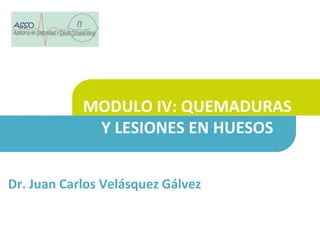 MODULO IV: QUEMADURAS
Y LESIONES EN HUESOS
Dr. Juan Carlos Velásquez Gálvez
 