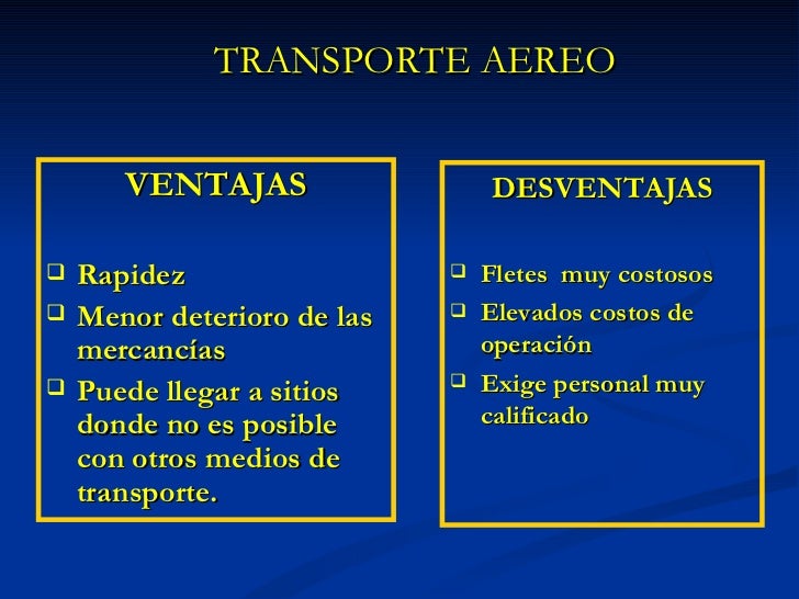 Ventajas y desventajas del transporte aereo