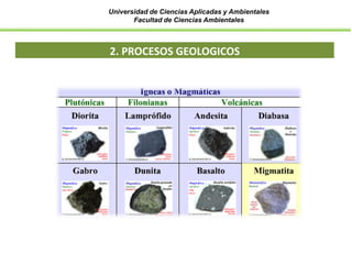 Universidad de Ciencias Aplicadas y Ambientales
Facultad de Ciencias Ambientales
2. PROCESOS GEOLOGICOS
 
