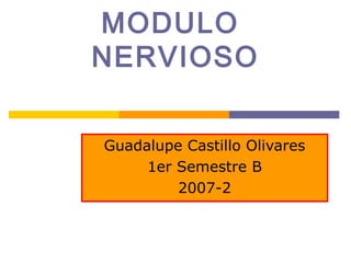 MODULO
NERVIOSO

Guadalupe Castillo Olivares
     1er Semestre B
         2007-2
 