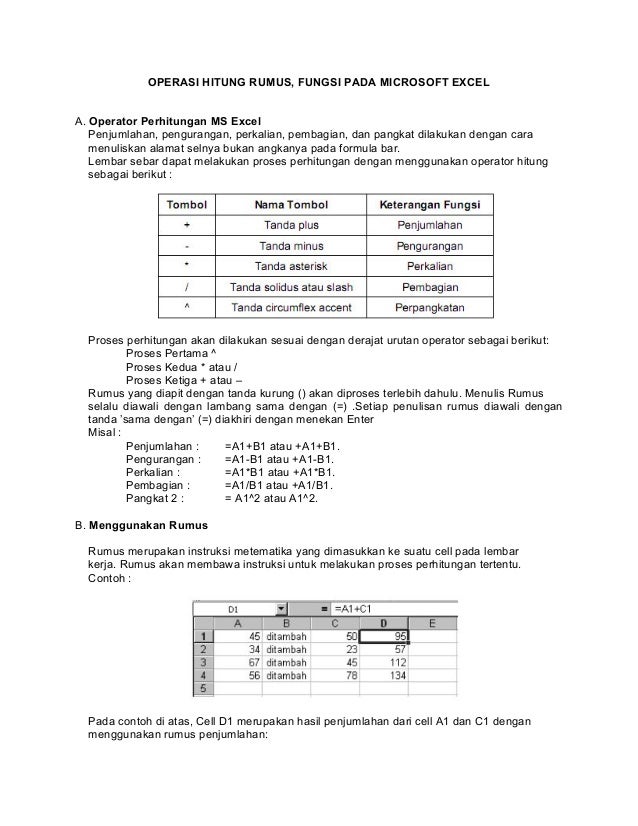 Modul operasi  hitung  ms excel 