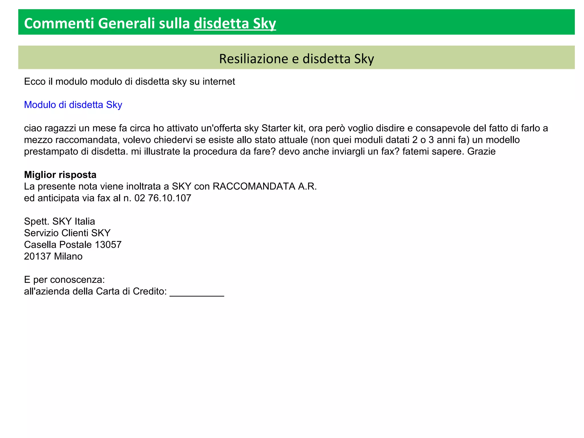 Modulo per disdetta sky 2 | PPT