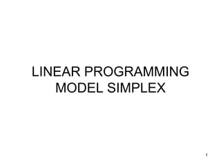 1
LINEAR PROGRAMMING
MODEL SIMPLEX
 