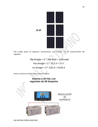 26
ING ANTONIO OSPINO MARTINEZ
Este arreglo posee las siguientes características, que cumplen con los requerimientos del
regulador:
Vamos a realizar el análisis para la primera opción:
 