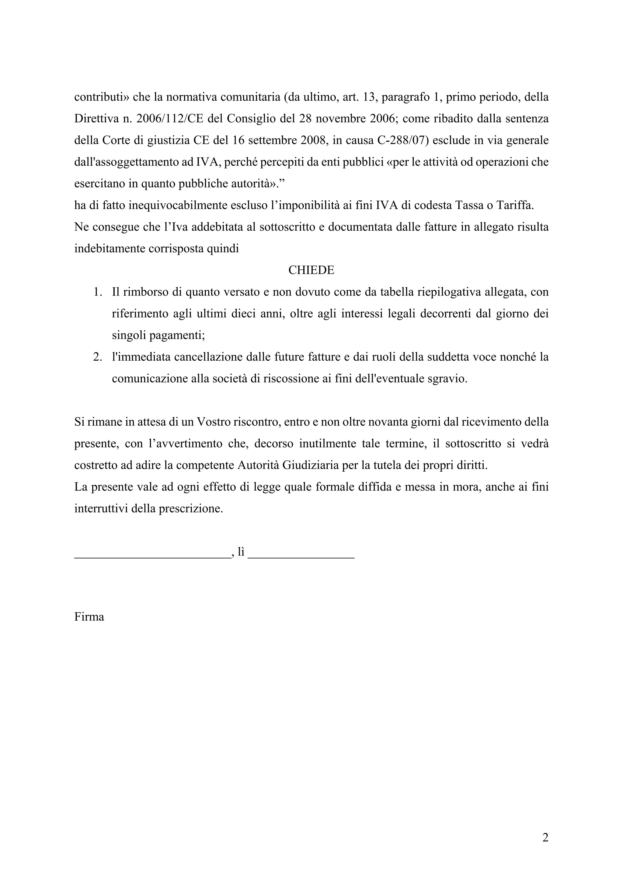 Modulo Per Il Rimborso Modulo richiesta rimborso iva su tarsu | PDF