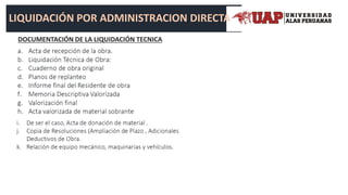 DOCUMENTACIÓN DE LA LIQUIDACIÓN TECNICA
LIQUIDACIÓN POR ADMINISTRACION DIRECTA
 