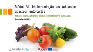 Módulo VI - Implementação das cadeias de
abastecimento curtas
TÉCNICOS DE ORGANIZAÇÃO DE CADEIAS DE ABASTECIMENTO CURTAS |2023
Augusta Pereira | 2023
 