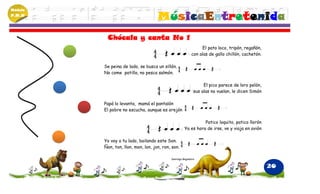 Módulo
P.M.N
                                     MúsicaEntretenida
          Chócala y canta No 1
                                                               El pato loco, tripón, regañón,
                                                          con alas de gallo chillón, cachetón.

         Se peina de lado, se busca un sillón.
         No come patilla, no pesca salmón.

                                                                 El pico parece de loro pelón,
                                                            sus alas no vuelan, le dicen Simón

         Papá lo levanta, mamá el pantalón
         El pobre no escucha, aunque es orejón

                                                               Patico loquito, patico llorón
                                                     Ya es hora de irse, ve y viaja en avión

         Yo voy a tu lado, bailando este Son.
         Ñon, ton, llon, mon, lon, jon, ron, son.

                                            Santiago Begambre


                                                                                                 20
 