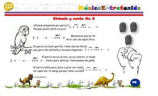 Módulo
P.M.N
                                                    MúsicaEntretenida
                             Chócala y canta No 3
         ¿Porqué preguntas por perico?,
         ¡Porque quiero darle un pico!

                                             Me parece que se ríe
                                         en la cara de aquel chico.

         Es perico un buen gorrión, tiene alas de falcón
         usa gorro de elefante y tacones elegantes.

                    El perico no es un loro, no es cotorra, ni tucán
                        tiene ojos y paticas, tiene plumas de galán.

         El perico habla poco, poco a poco con razón,
         es capaz ser tu amigo porque tiene corazón.

         Santiago Begambre


                                                                       40
 
