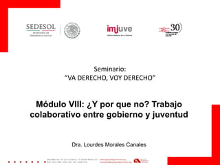 Seminario: 
“VA DERECHO, VOY DERECHO” 
Módulo VIII: ¿Y por que no? Trabajo colaborativo entre gobierno y juventud 
Dra. Lourdes Morales Canales  