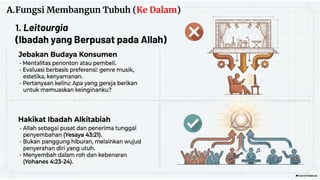 A.Fungsi Membangun Tubuh (Ke Dalam)
1. Leitourgia
(Ibadah yang Berpusat pada Allah)
 
