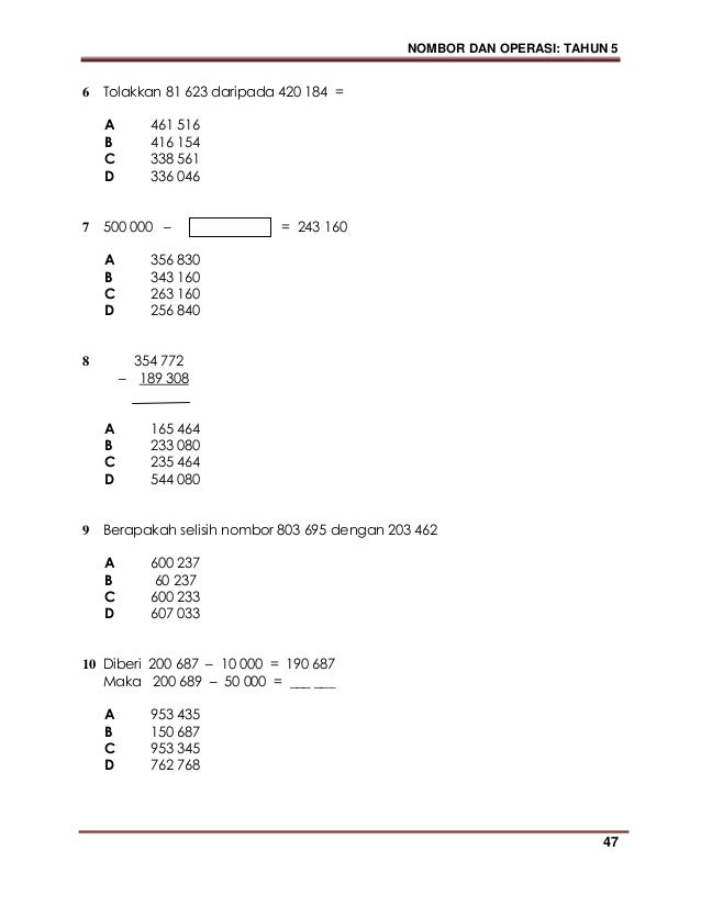 Latihan Matematik Tahun 5 Nombor Dan Operasi Wallpaper