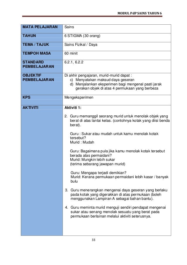 Modul PdP Sains KSSR T6 2016