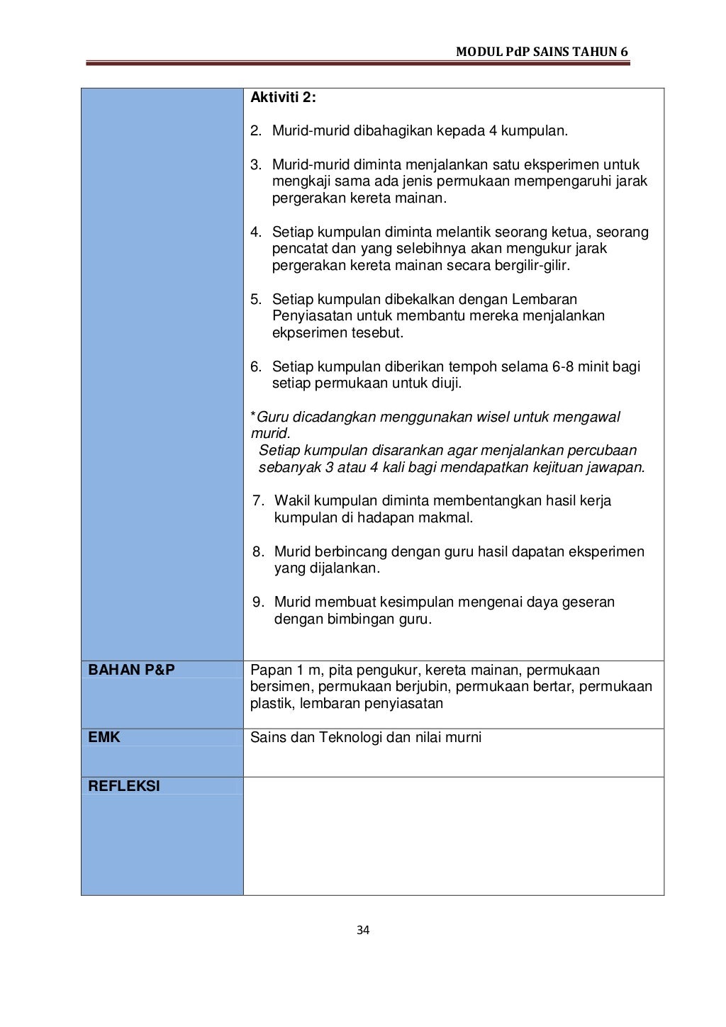 Modul PdP Sains KSSR T6 2016