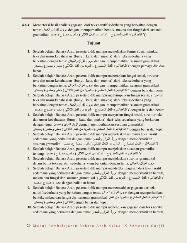Modul pembelajaran Bahasa Arab kelas 9 MTs (semester ganjil) | PDF