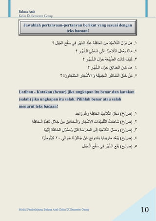 Modul Pembelajaran Bahasa Arab kelas 9 MTs (semester genap) | PDF