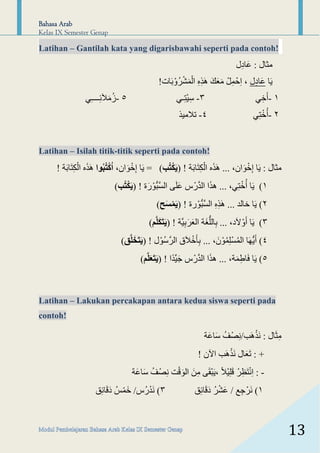 Modul Pembelajaran Bahasa Arab kelas 9 MTs (semester genap) | PDF