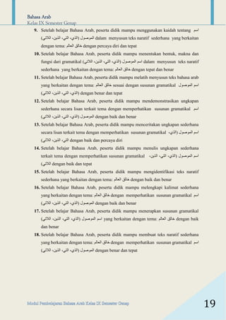 Modul Pembelajaran Bahasa Arab kelas 9 MTs (semester genap) | PDF