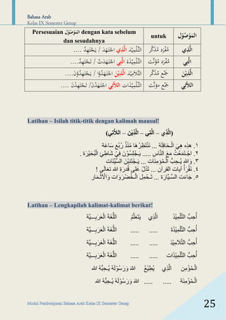 Modul Pembelajaran Bahasa Arab kelas 9 MTs (semester genap) | PDF