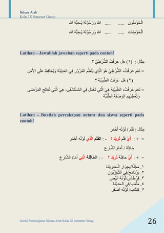 Modul Pembelajaran Bahasa Arab kelas 9 MTs (semester genap) | PDF