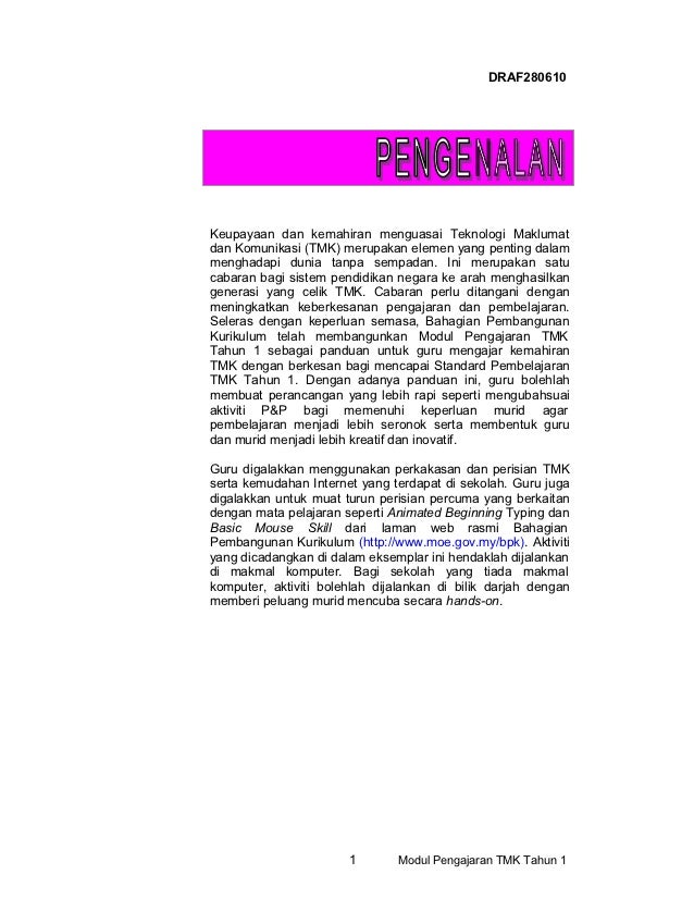 Modul Pengajaran TMK - Dunia Sains Dan Teknologi Tahun 1 KSSR Modul Pengajaran TMK - Dunia Sains Dan Teknologi Tahun 1 KSSR