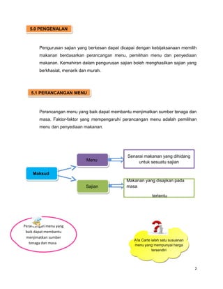 5.0 PENGENALAN



        Pengurusan sajian yang berkesan dapat dicapai dengan kebijaksanaan memilih
        makanan berda...
