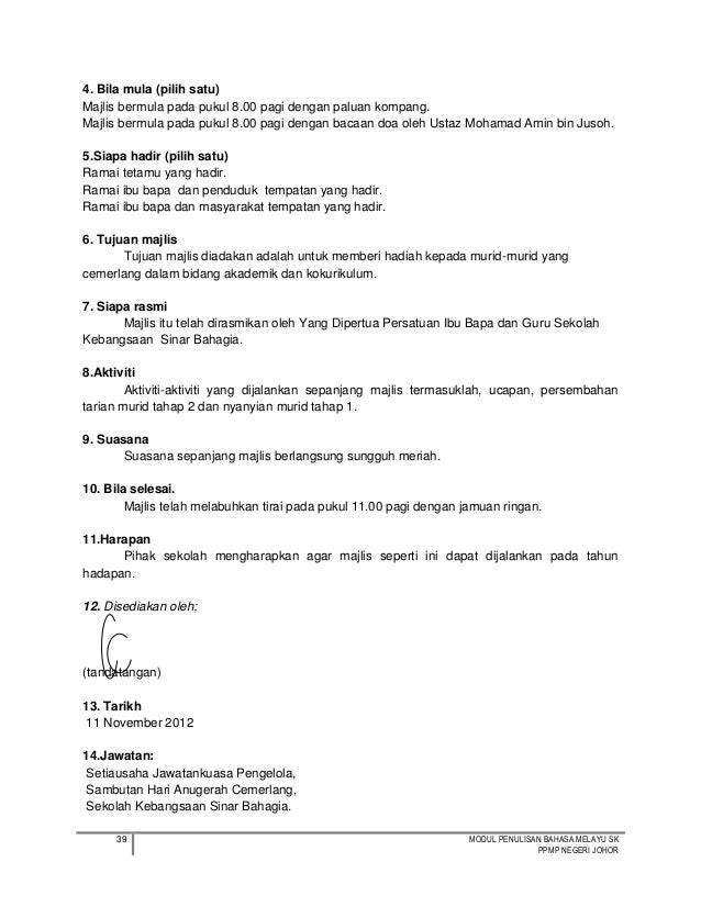 Karangan Surat Tidak Rasmi Tajuk Besenam