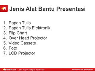 Jenis Alat Bantu Presentasi

1.   Papan Tulis
2.   Papan Tulis Elektronik
3.   Flip Chart
4.   Over Head Projector
5.   Video Cassete
6.   Foto
7.   LCD Projector
 