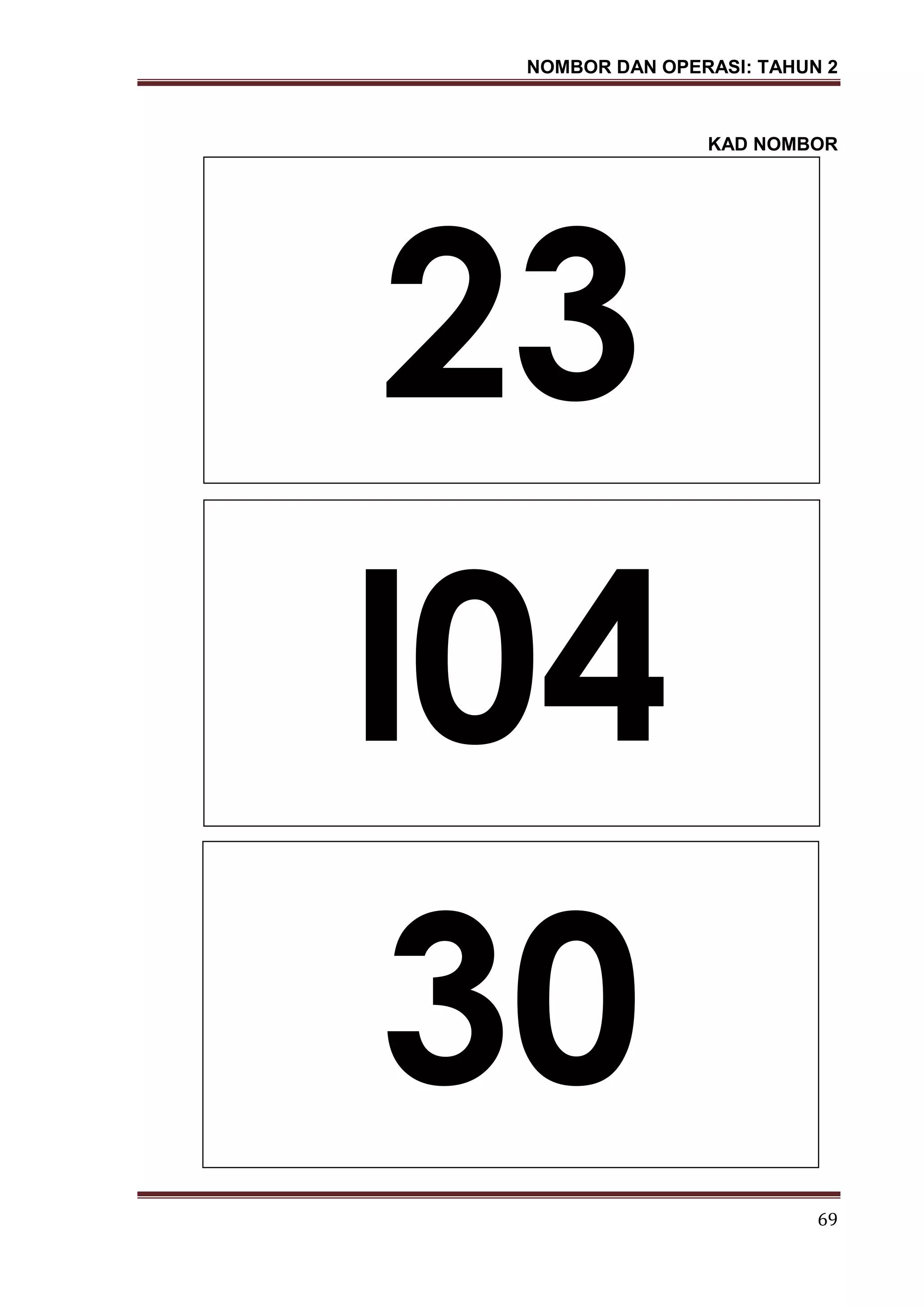 NOMBOR DAN OPERASI: TAHUN 2
69
30
23
l04
KAD NOMBOR
 
