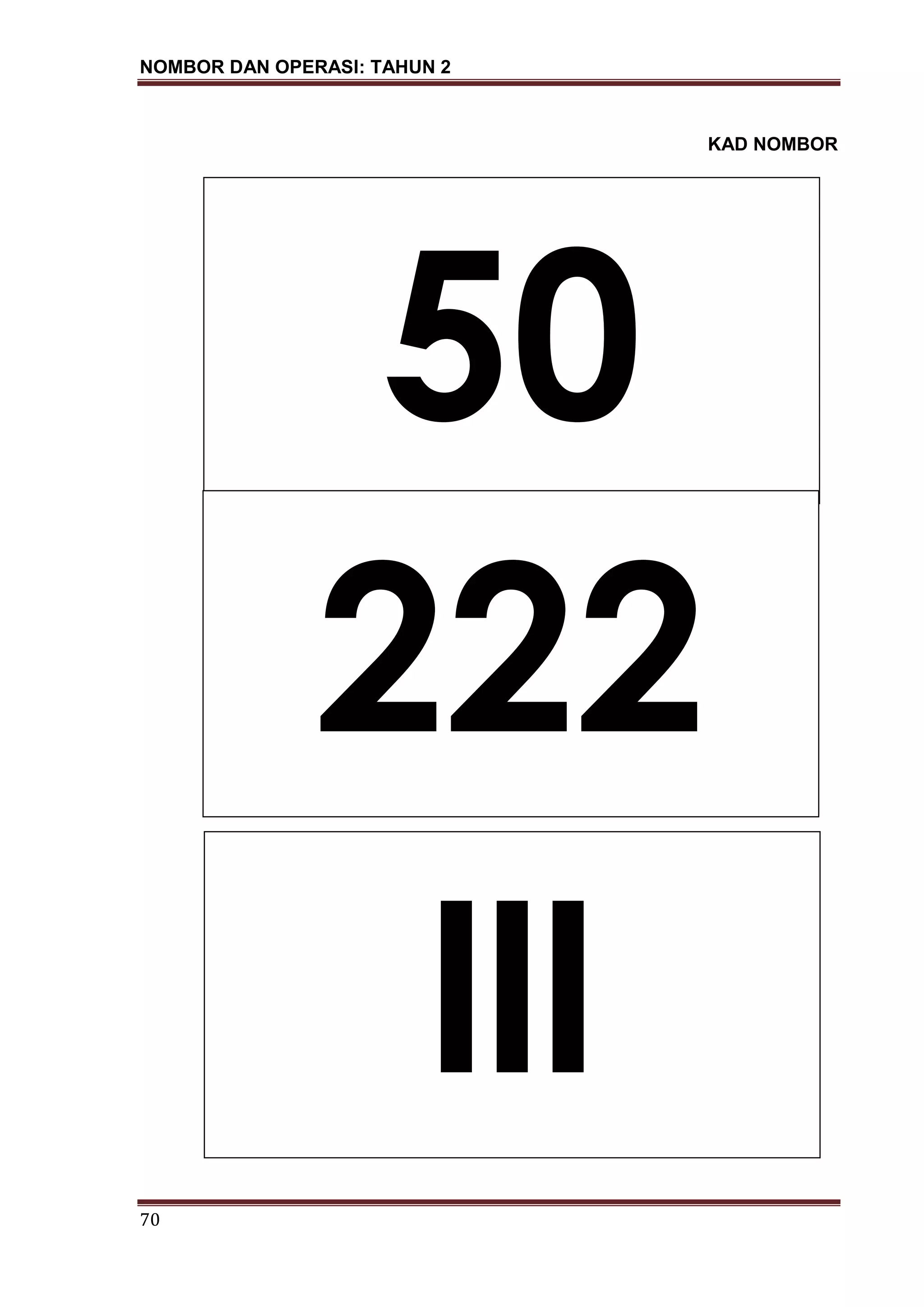 NOMBOR DAN OPERASI: TAHUN 2
70
50
222
lll
KAD NOMBOR
 