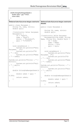 Modul praktikum java pemrograman berorientasi objek | PDF