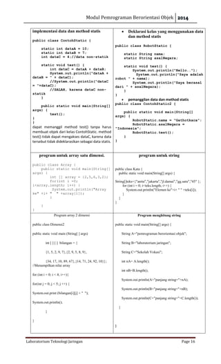 Modul praktikum java pemrograman berorientasi objek | PDF
