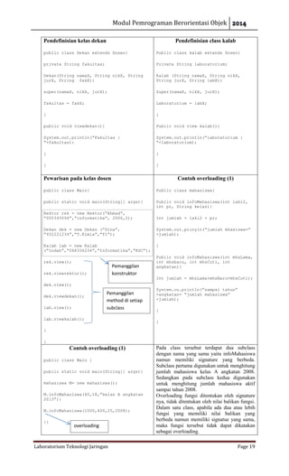 Modul praktikum java pemrograman berorientasi objek | PDF