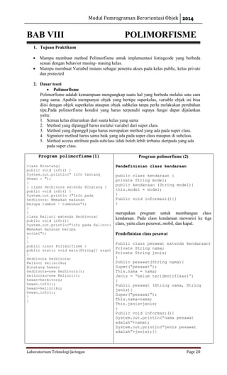 Modul praktikum java pemrograman berorientasi objek | PDF